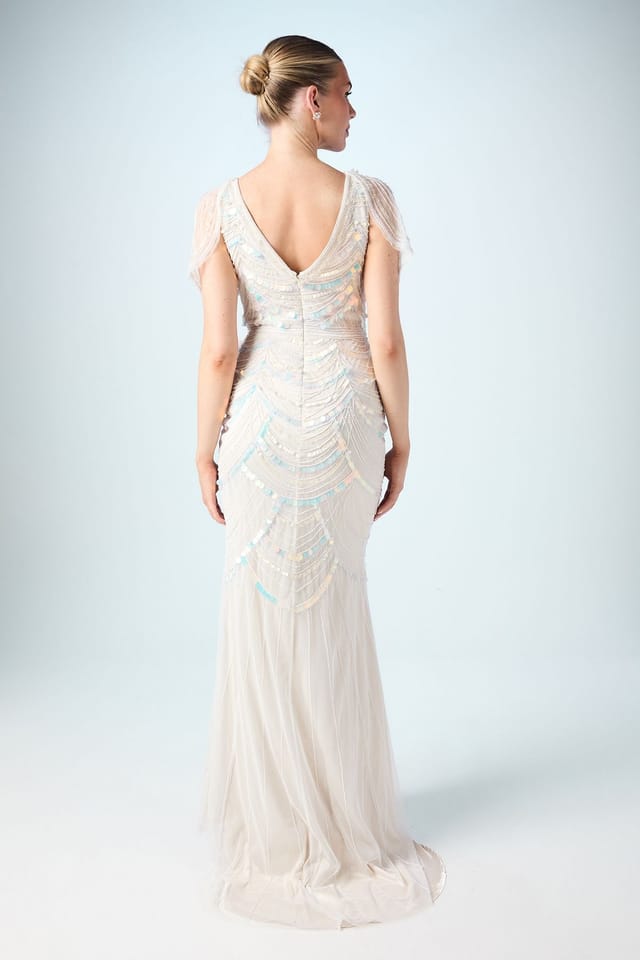 Coast Coast Women's Beaded Tulle Wedding Dress with Cap Sleeve in Nude - 3