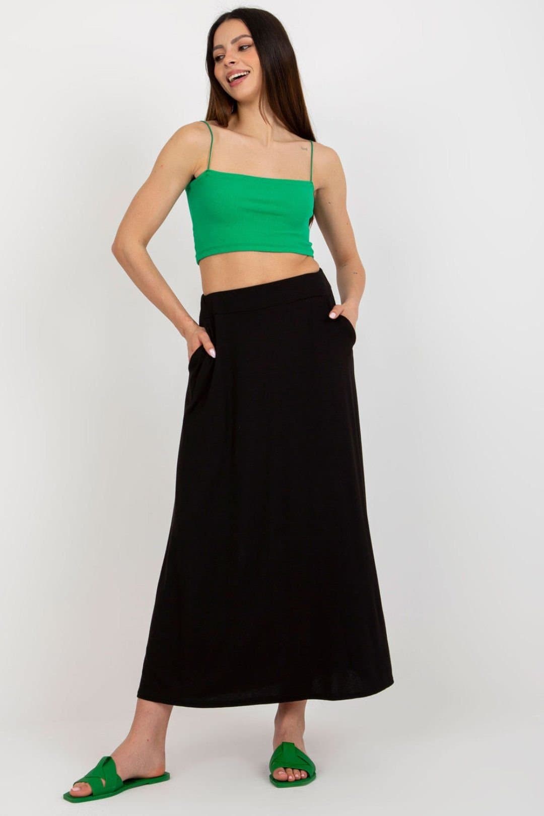 Love Lace Love Lace Women's Summer Long Loose Skirt with Elastic Waist Pockets in Black