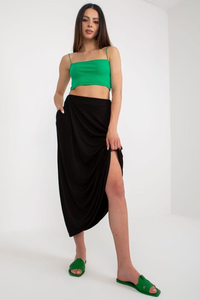 Love Lace Love Lace Women's Summer Long Loose Skirt with Elastic Waist Pockets in Black - 2