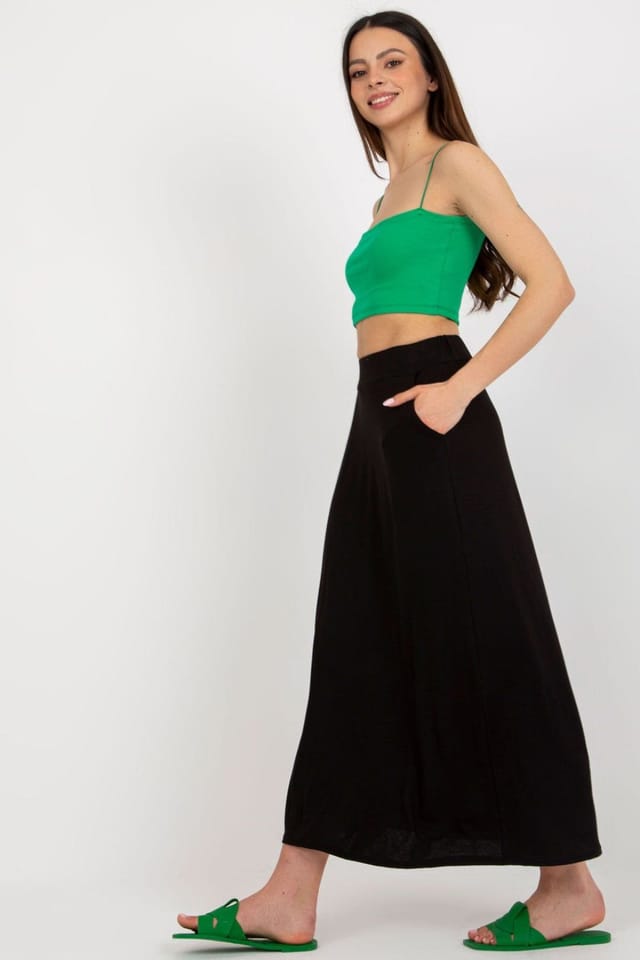 Love Lace Love Lace Women's Summer Long Loose Skirt with Elastic Waist Pockets in Black - 3
