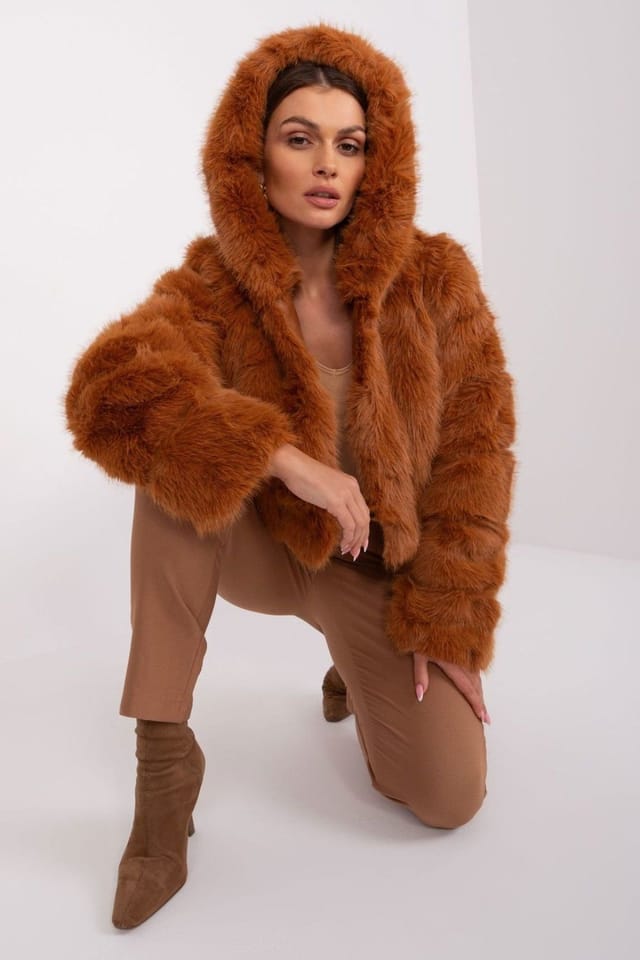 Love Lace Love Lace Women's Fur Trim Hooded Lightweight Transitional Jacket Style 189521 in Brown - 2