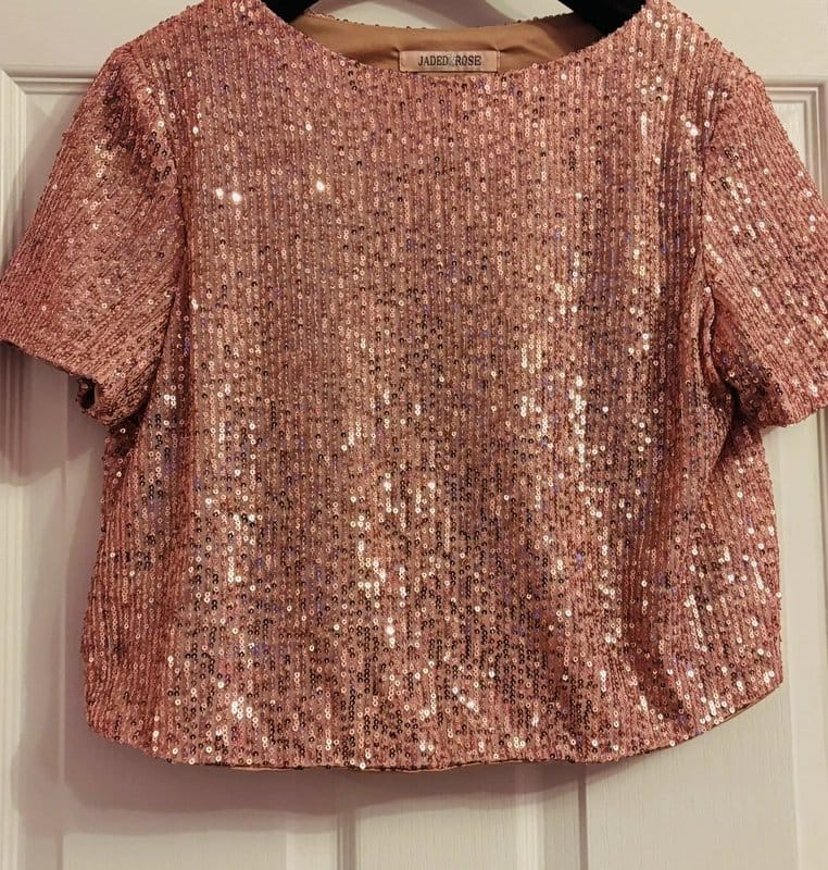 Jaded Rose Rose Pink Sequin Statement Party Top