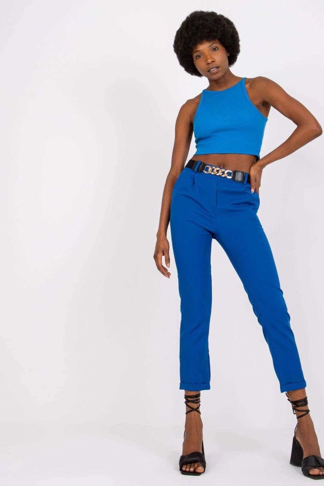 Love Lace Love Lace Women's High Rise Elastic Waist Pants with Belt Pockets in Blue