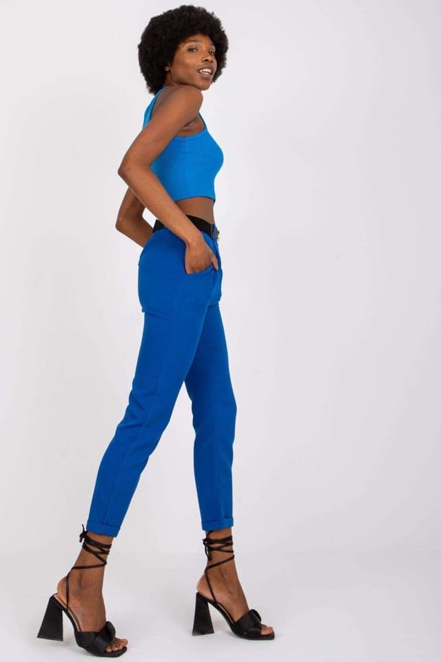 Love Lace Love Lace Women's High Rise Elastic Waist Pants with Belt Pockets in Blue - 2