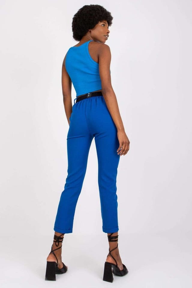 Love Lace Love Lace Women's High Rise Elastic Waist Pants with Belt Pockets in Blue - 3
