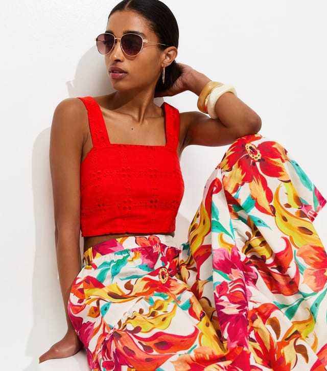 New Look Women's White Cotton Large Floral Print Midi Skirt New Look - 2