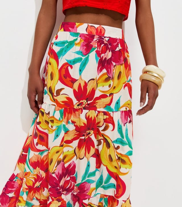 New Look Women's White Cotton Large Floral Print Midi Skirt New Look - 3