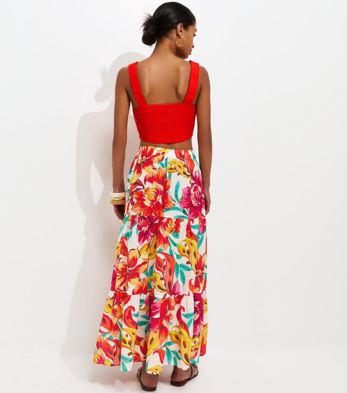 New Look Women's White Cotton Large Floral Print Midi Skirt New Look - 4