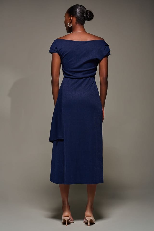 Jolie Moi Jolie Moi Women's Draped Jersey Cowl Neck Midi Dress in Navy - 2