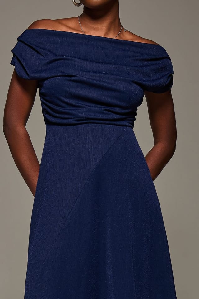 Jolie Moi Jolie Moi Women's Draped Jersey Cowl Neck Midi Dress in Navy - 3