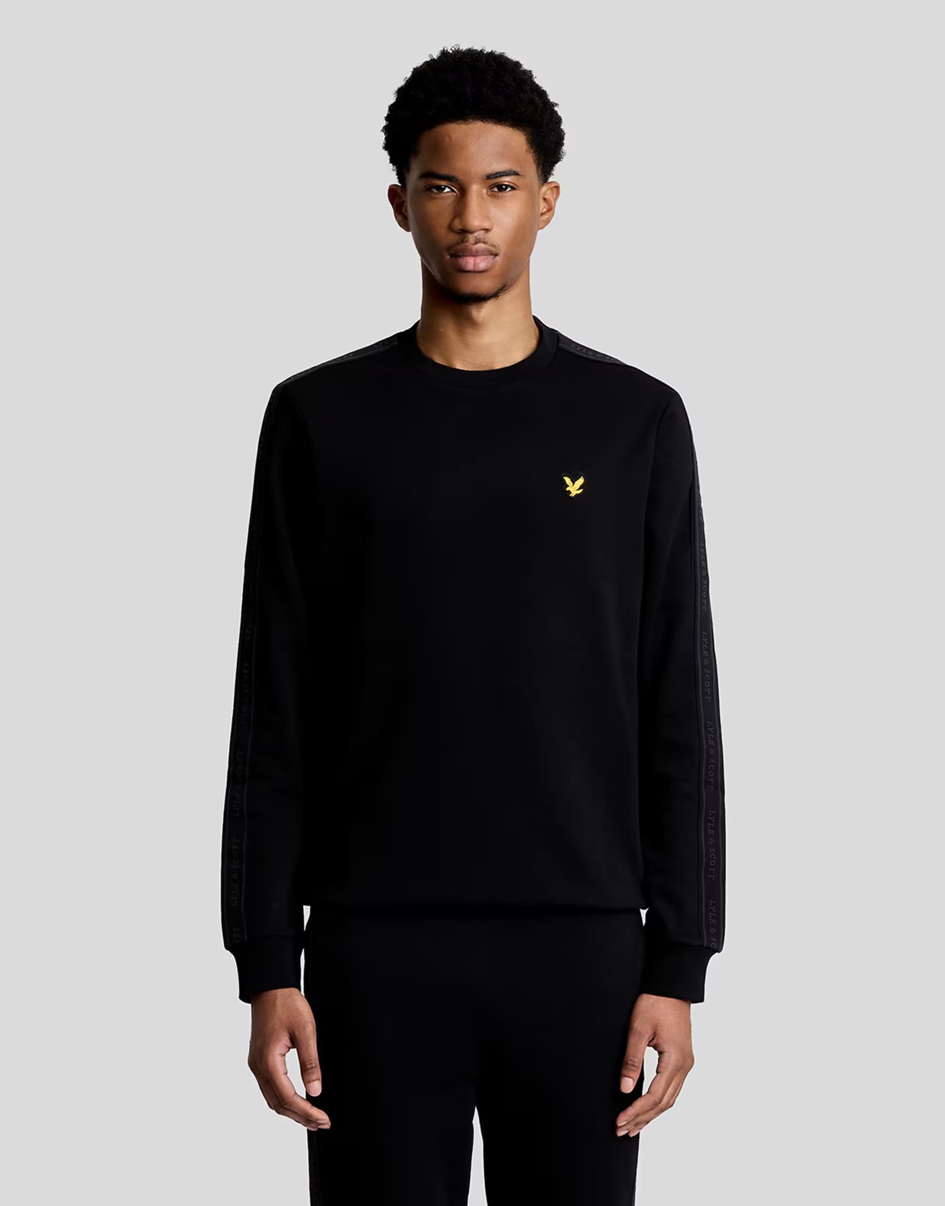 ASOS Lyle & Scott Mid layers jacquard tape crew neck in z865 jet black