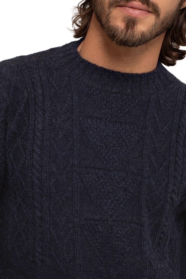 Celtic & Co Celtic & Co Men's British Wool Gansey Sweater in Dark Navy - 3