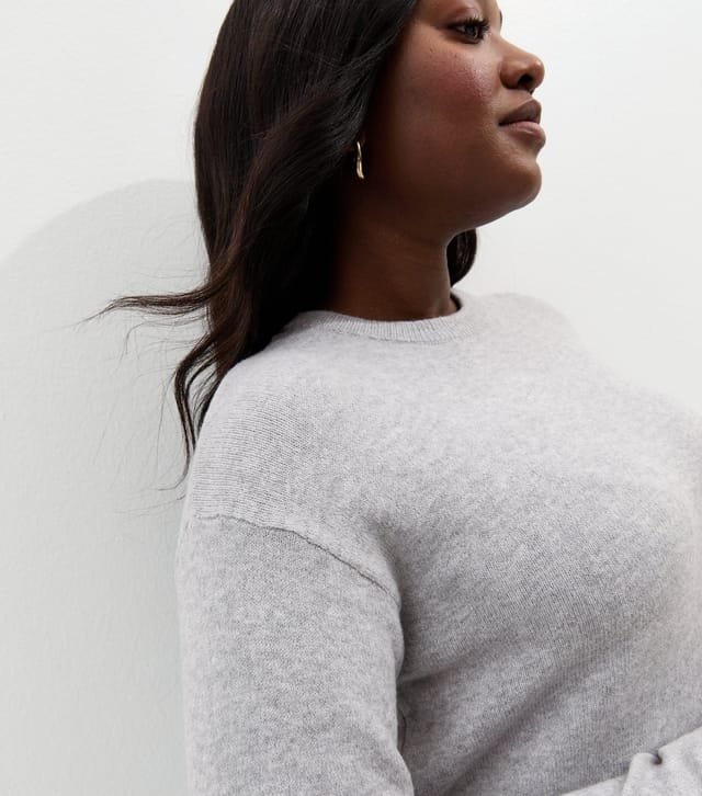 New Look Women's Plus Size Light Grey Crew Neck Split Hem Jumper Curves New Look - 2