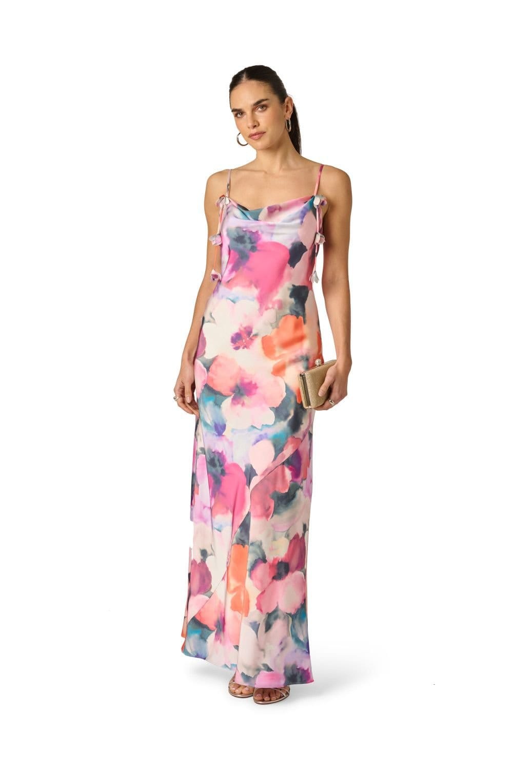 Adrianna Papell Pink Floral Sateen A-Line Gown