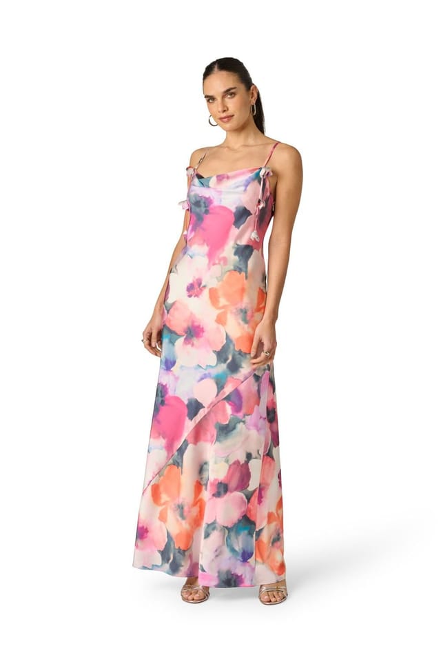 Adrianna Papell Adrianna Papell Women's Printed Sateen Long Dress in Pink - 2