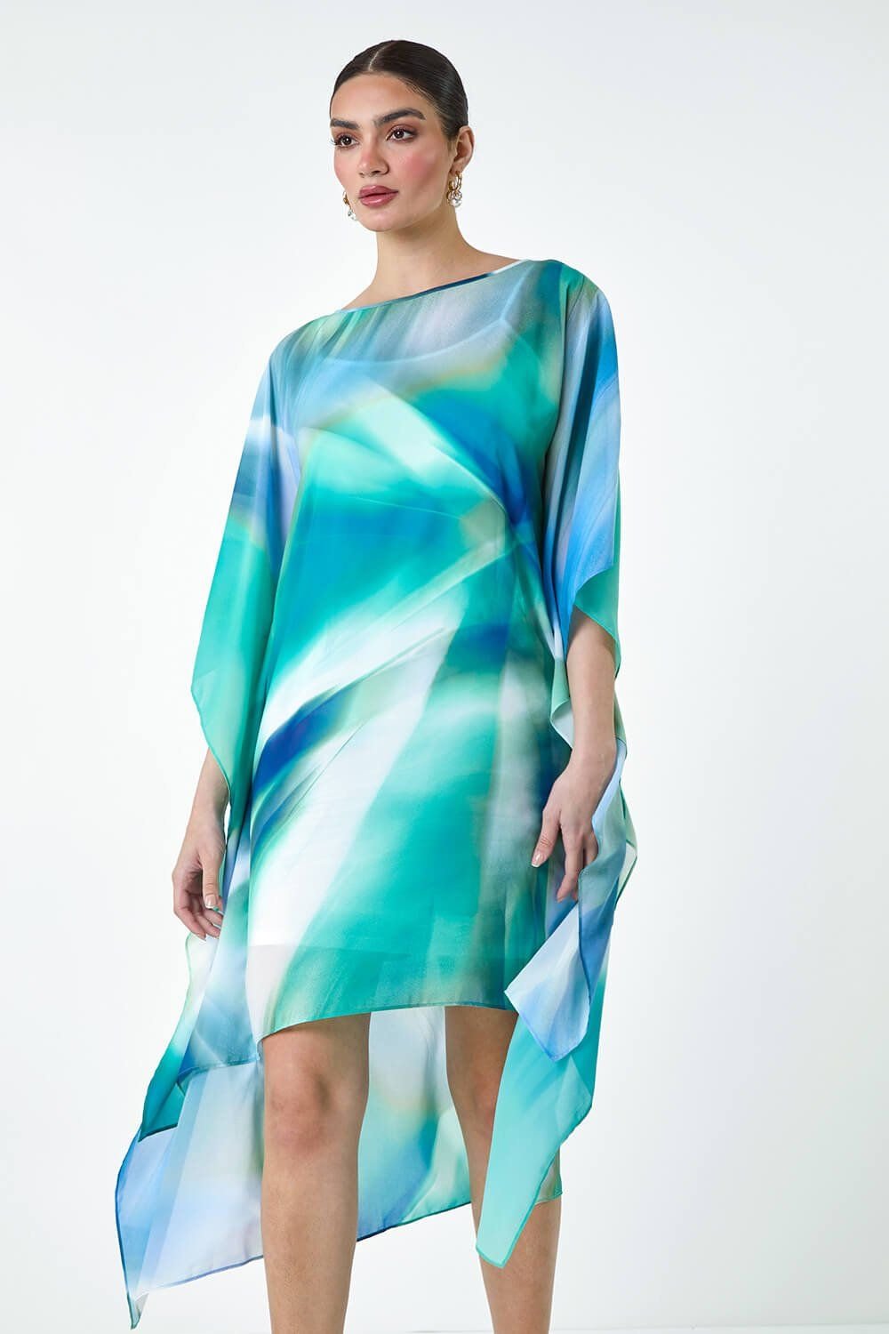 Ariella Ariella Women's Abstract Print Chiffon Draped Tunic Dress in Green - 4