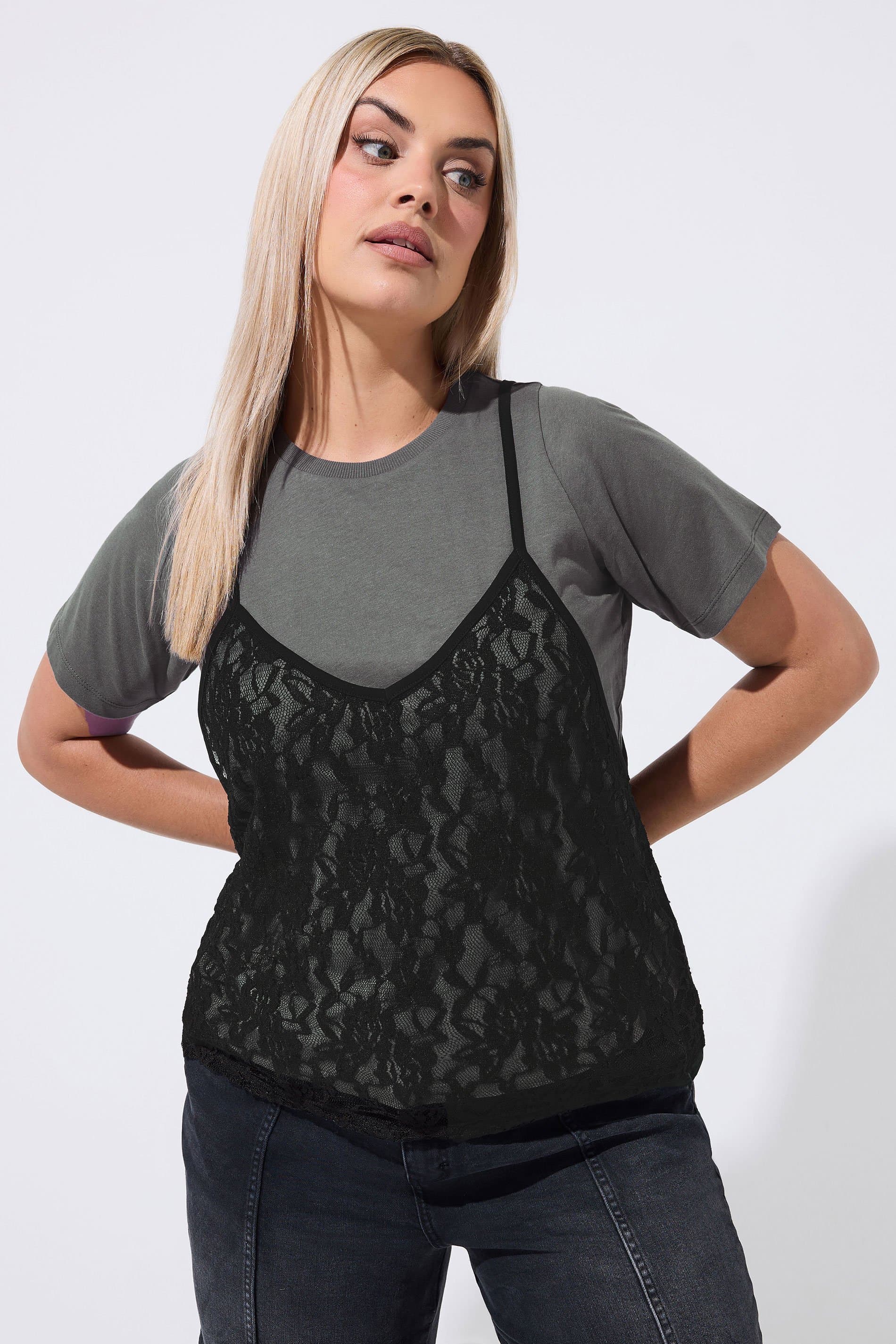Limited Collection Plus Size Grey Lace Cami Top
