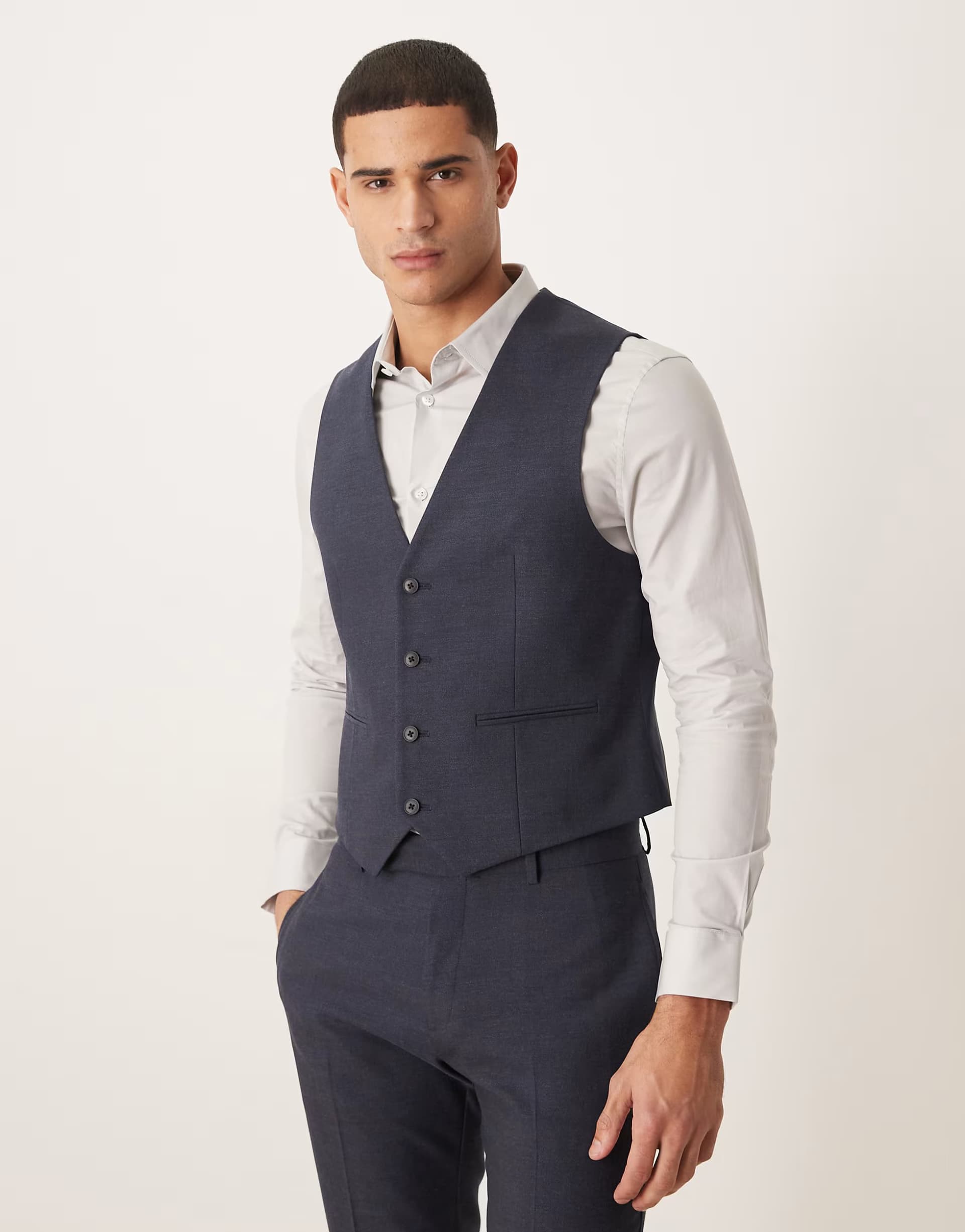 ASOS ASOS DEISGN slim suit waistcoat in navy micro texture