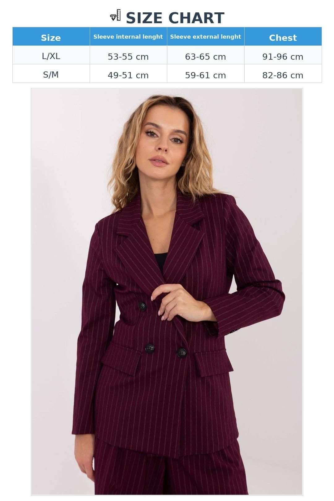 Love Lace Love Lace Women's Elegant Striped Double Breasted Blazer Style 221435 in Burgundy - 4