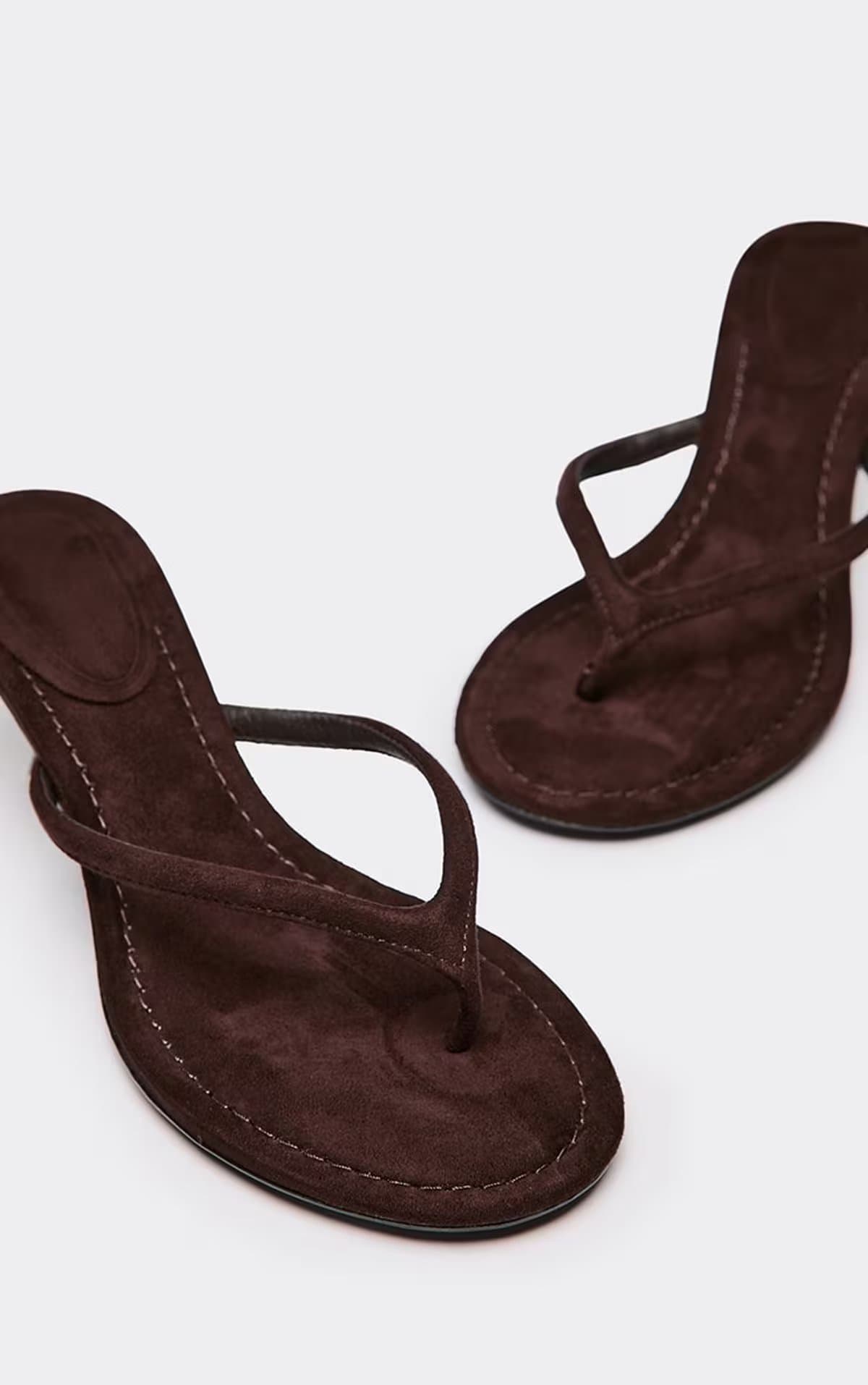 EGO Pierre Thong Strap Low Heeled Mule In Brown Faux Suede, Women's Size UK 3