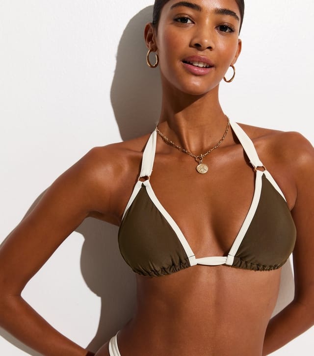 New Look Women's Mid Brown Wide Strap Triangle Bikini Top New Look - 2