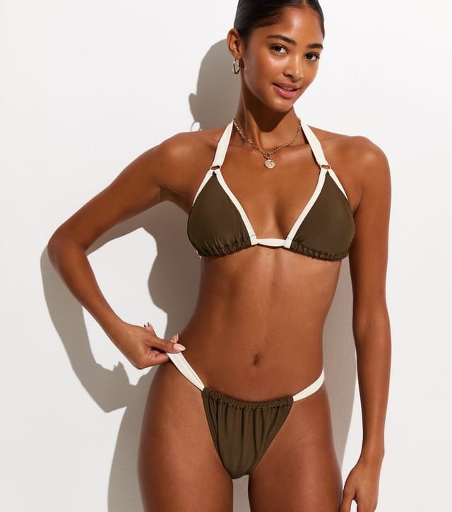 New Look Women's Mid Brown Wide Strap Triangle Bikini Top New Look - 3
