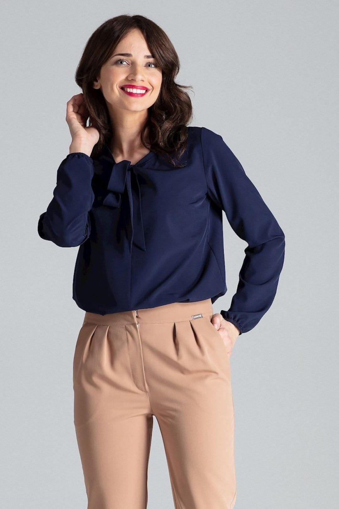 Love Lace Love Lace Women's Delicate Long Sleeve Blouse with Neck Tie in Blue - 1