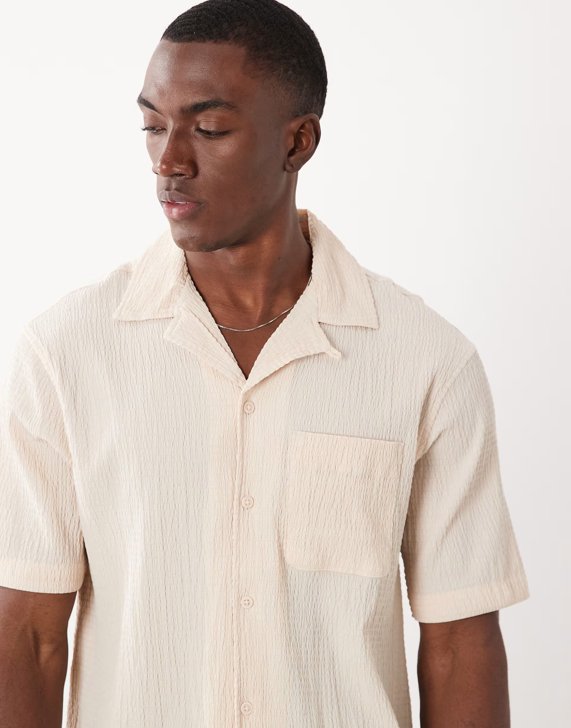ASOS River Island regular fit seersucker shirt in light pink