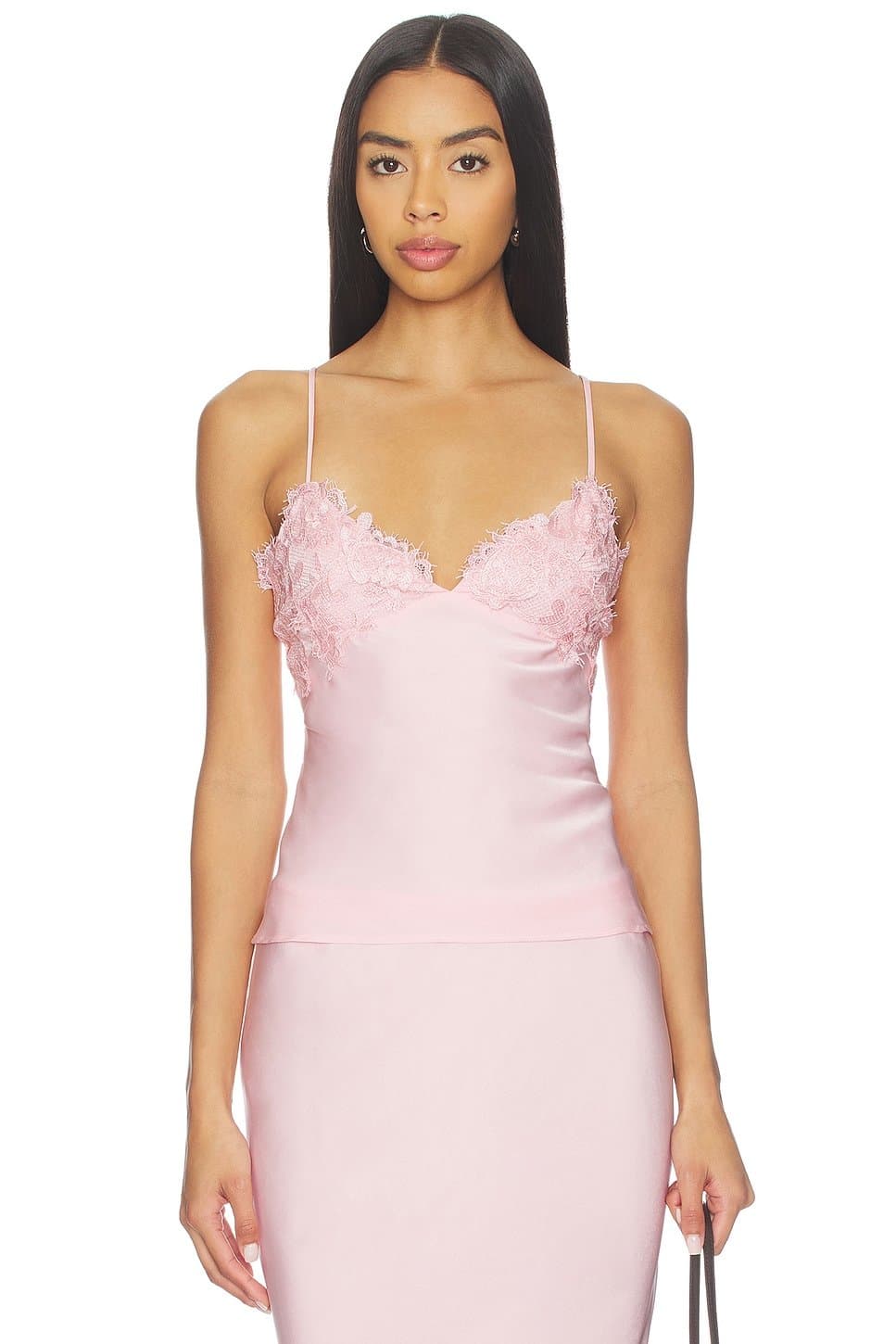 revolve Revolve Bardot Lace Satin Camisole in Petal Pink