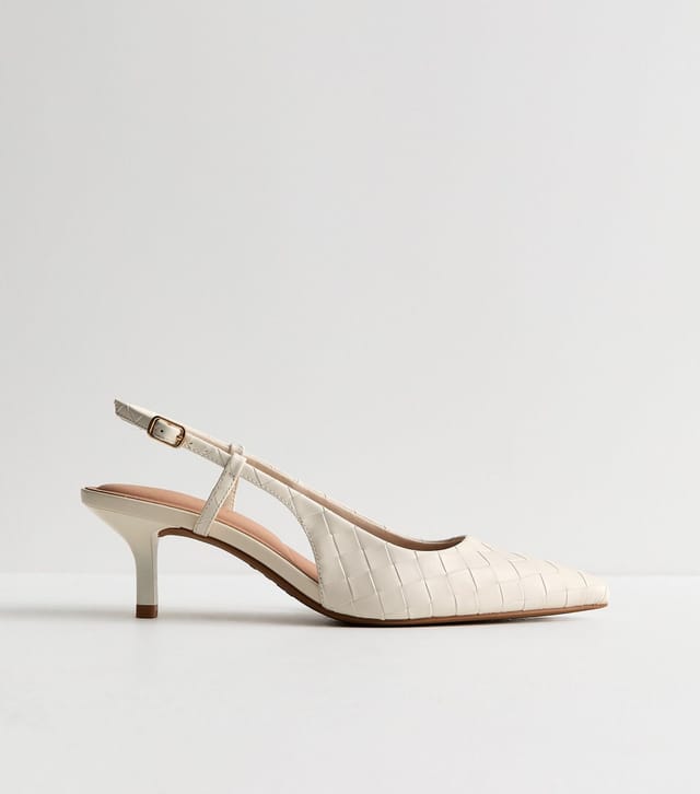 New Look Women's Off White Faux Leather Woven Slingback Court Shoes Vegan New Look - 2