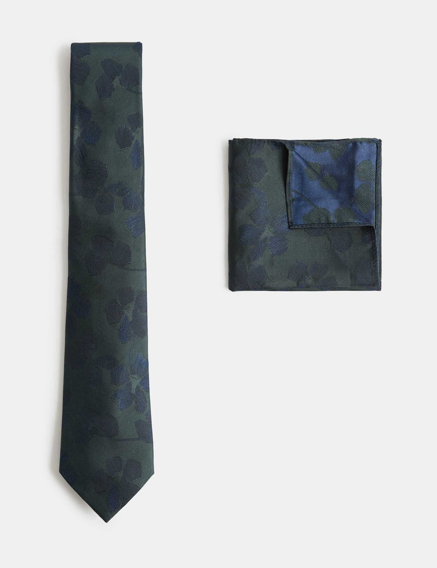 Marks & Spencer M&S Floral Pure Silk Tie & Pocket Square Set Khaki