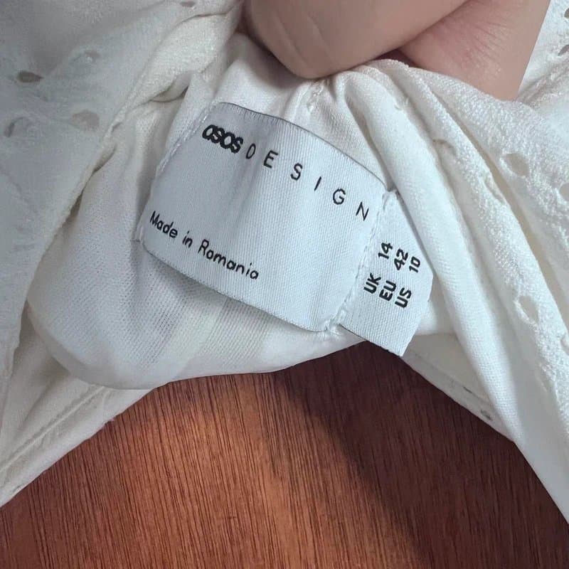 ASOS Asos design puff sleeve ruched broderie midi skater dress in white