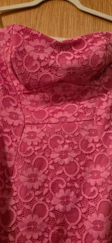 ASOS ASOS Pink Floral Lace Strapless Midi Dress