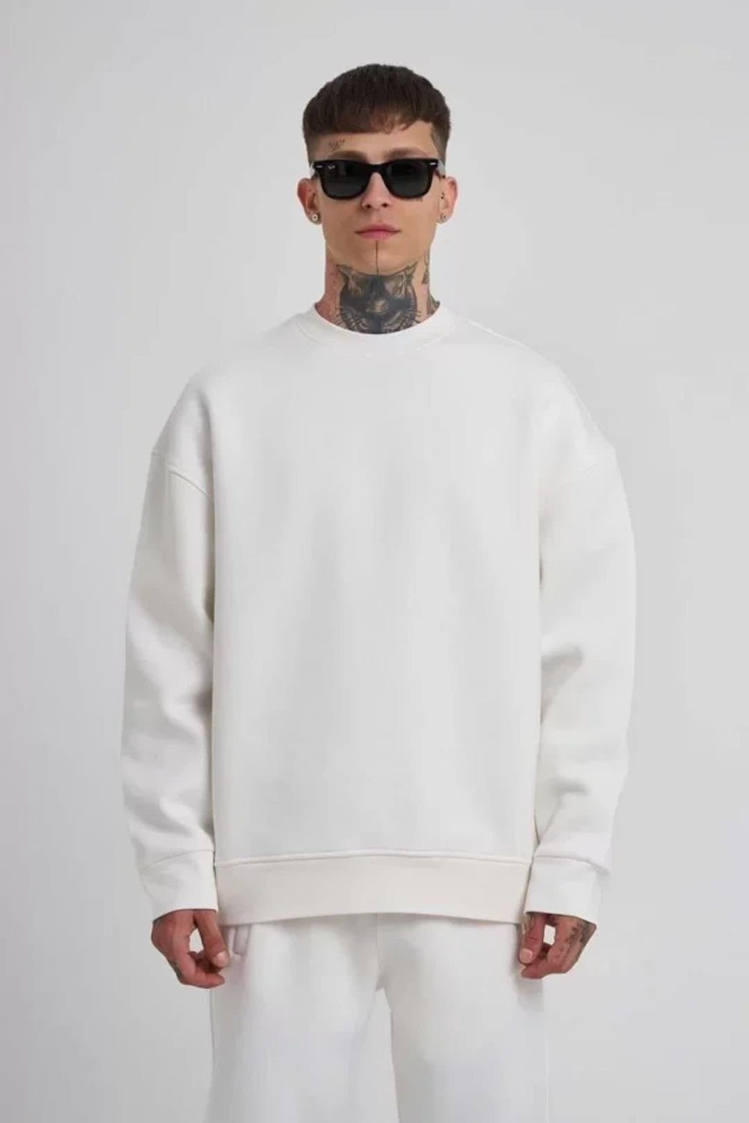 Janes Janes Men's Oversized Crew Neck Sweatshirt in White