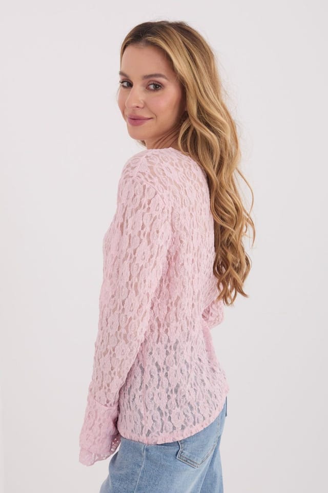 Love Lace Love Lace Women's Elegant Fitted Lace Blouse with Bell Sleeves Style 223407 in Pink - 2