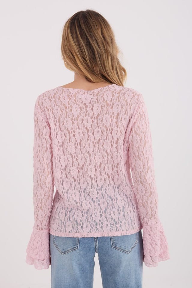 Love Lace Love Lace Women's Elegant Fitted Lace Blouse with Bell Sleeves Style 223407 in Pink - 3