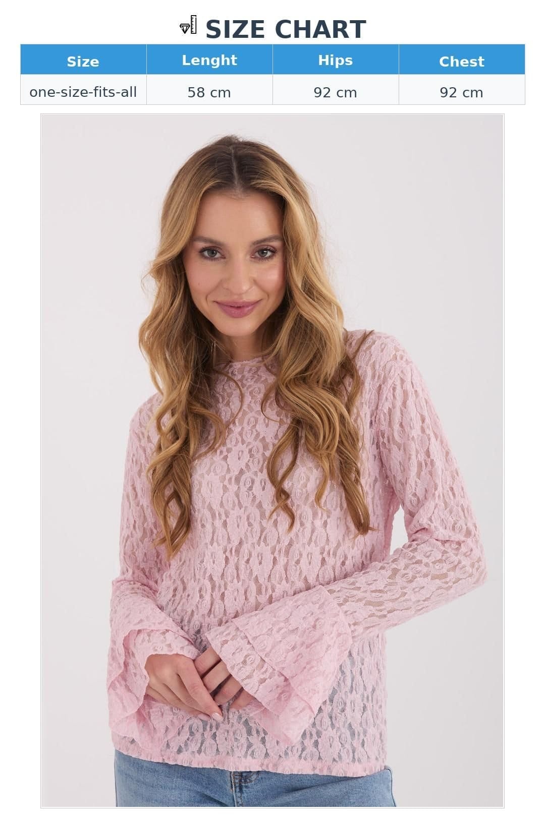 Love Lace Love Lace Women's Elegant Fitted Lace Blouse with Bell Sleeves Style 223407 in Pink - 4