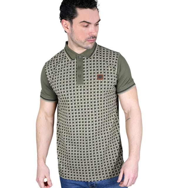 Lambretta Lambretta Men's Houndstooth Polo Shirt in Green - 3