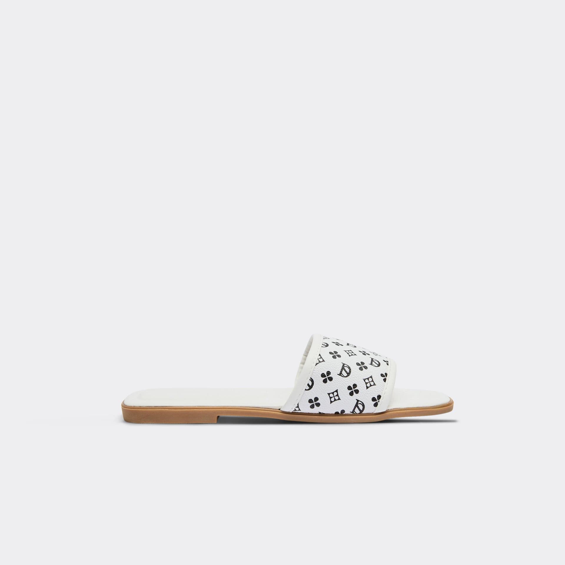 EGO EGO White Faux Leather Citric Print Flat Slider Sandal