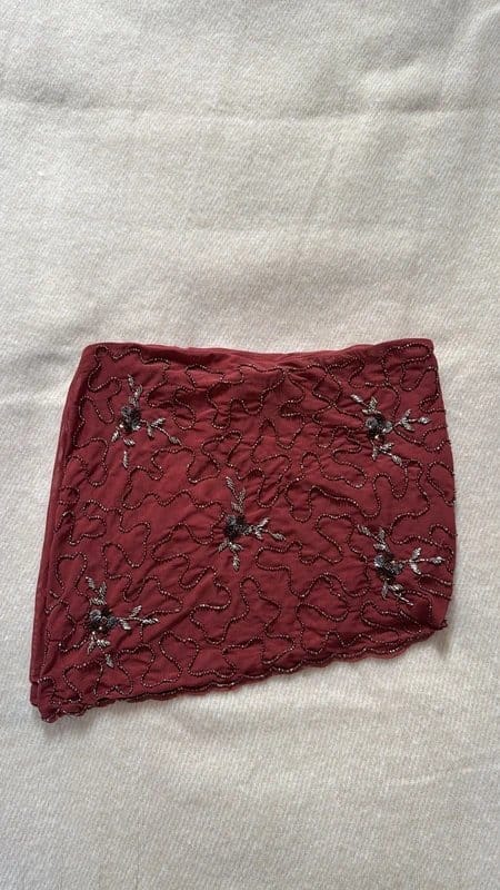 Bershka Burgundy Embellished Mini Skirt