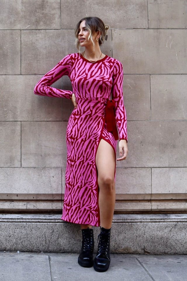 Style Cheat Style Cheat Women's Renee Pink Zebra Jacquard Knitted Midaxi Dress - 2