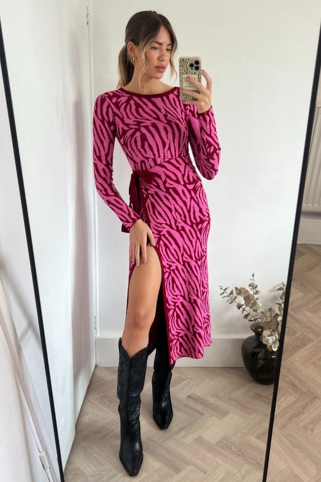 Style Cheat Style Cheat Women's Renee Pink Zebra Jacquard Knitted Midaxi Dress - 3