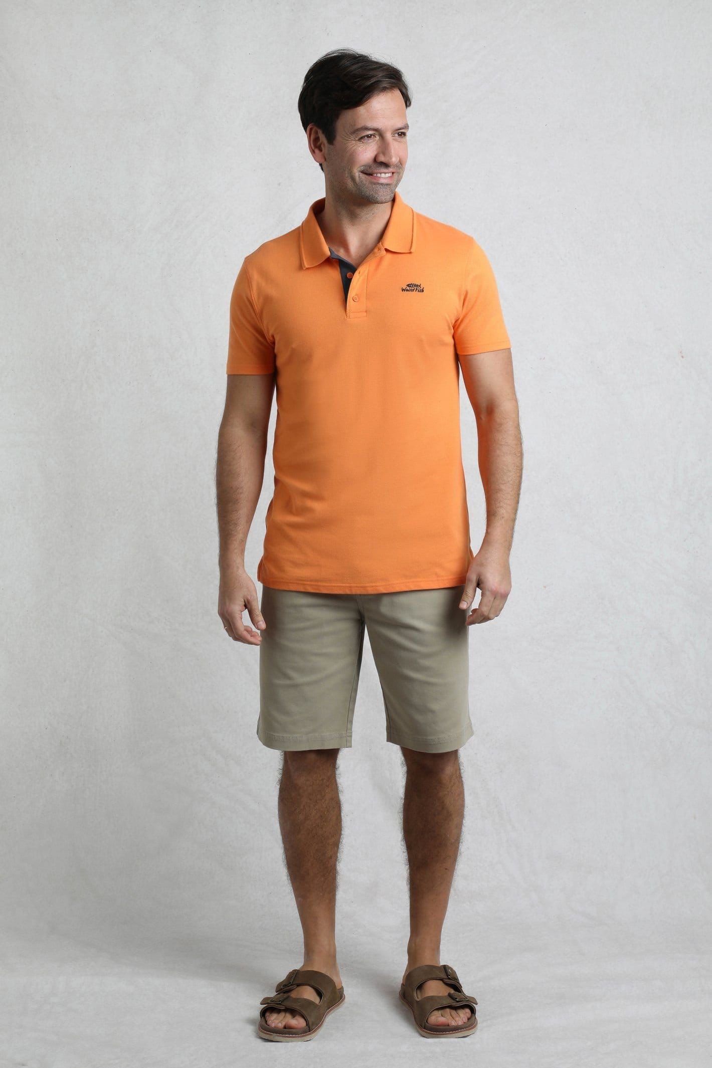 Weird Fish Weird Fish Men's Miles Pique Polo Shirt in Pale Orange - 4