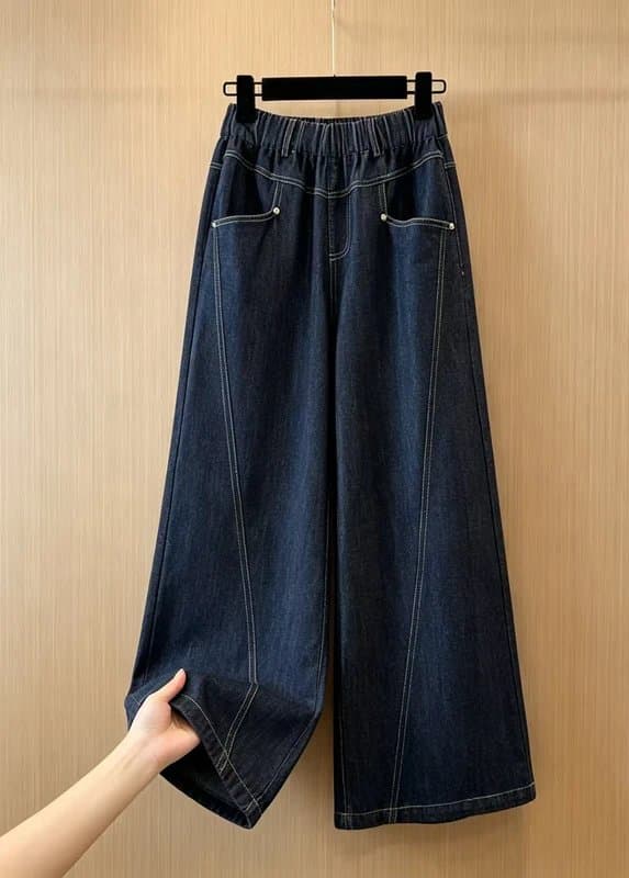 New Look Dark Blue Elastic Waist Wide Leg Jeans,Style