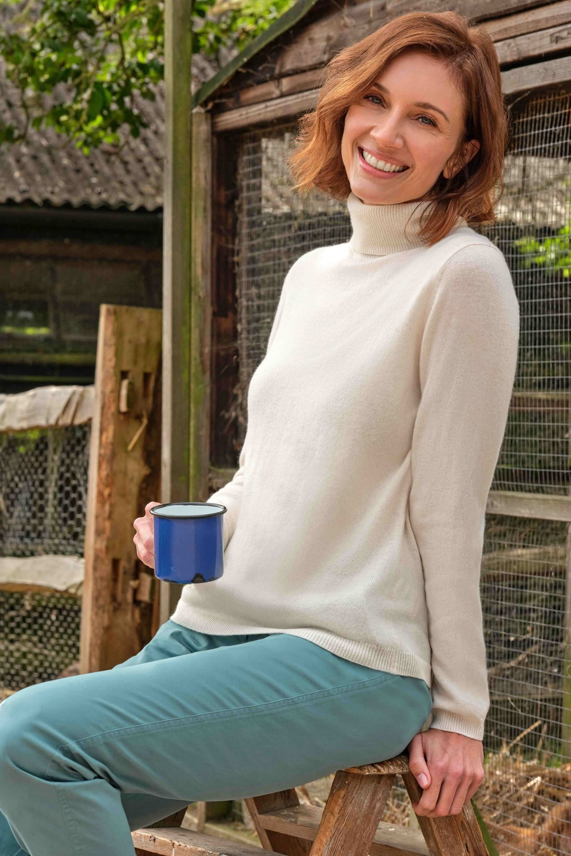 WoolOvers WoolOvers Women's Cashmere & Merino Fitted Polo Neck Jumper Womens in Cream