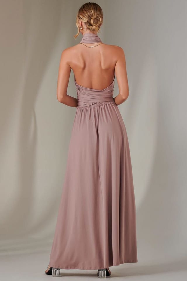 Jolie Moi Jolie Moi Women's Halter Neck Maxi Bridesmaid Dress in Dusty Pink - 2