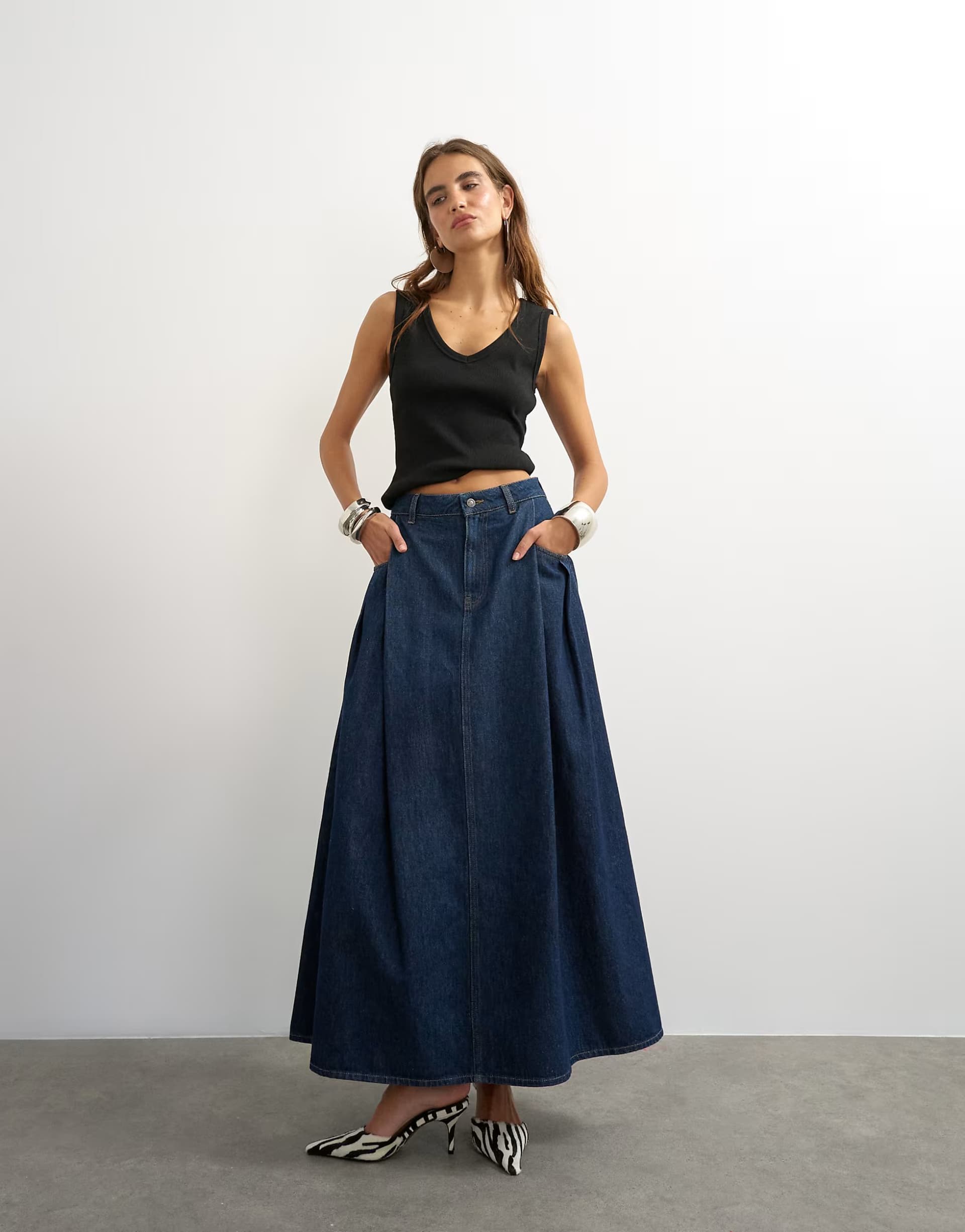 ASOS Topshop Cocoon maxi skirt in rock blue
