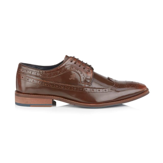 Amen Shoes Amen Shoes Men's Dublin Leather Brushed Hi Shine Brogue Shoes in Tan - 2