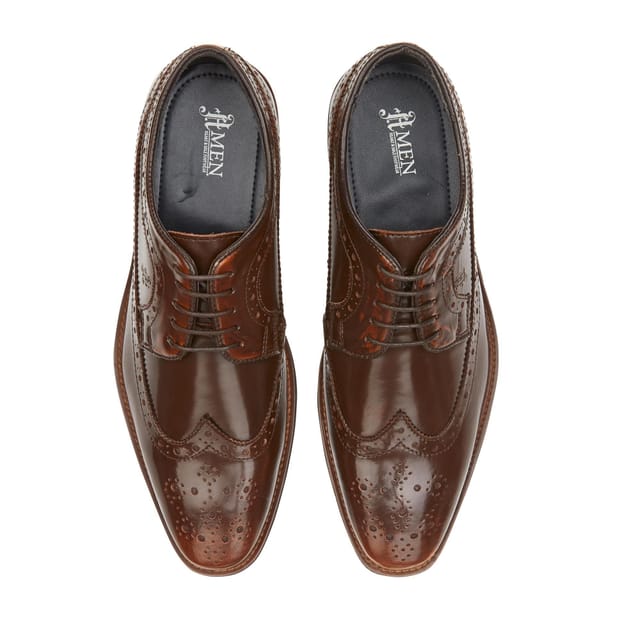Amen Shoes Amen Shoes Men's Dublin Leather Brushed Hi Shine Brogue Shoes in Tan - 3