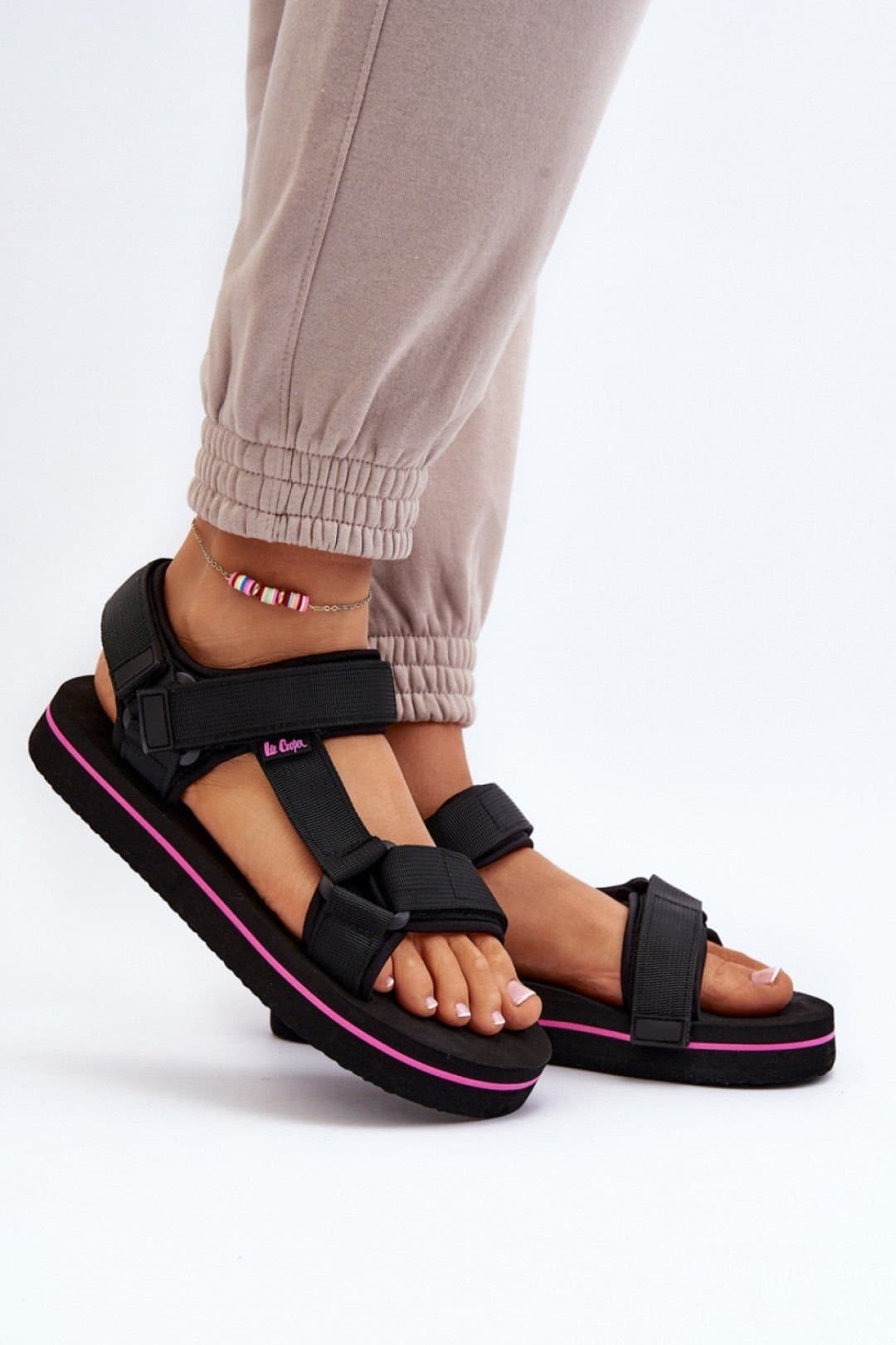 Love Lace Love Lace Women's Sporty Textile Velcro Foam Platform Casual Summer Sandals in Black
